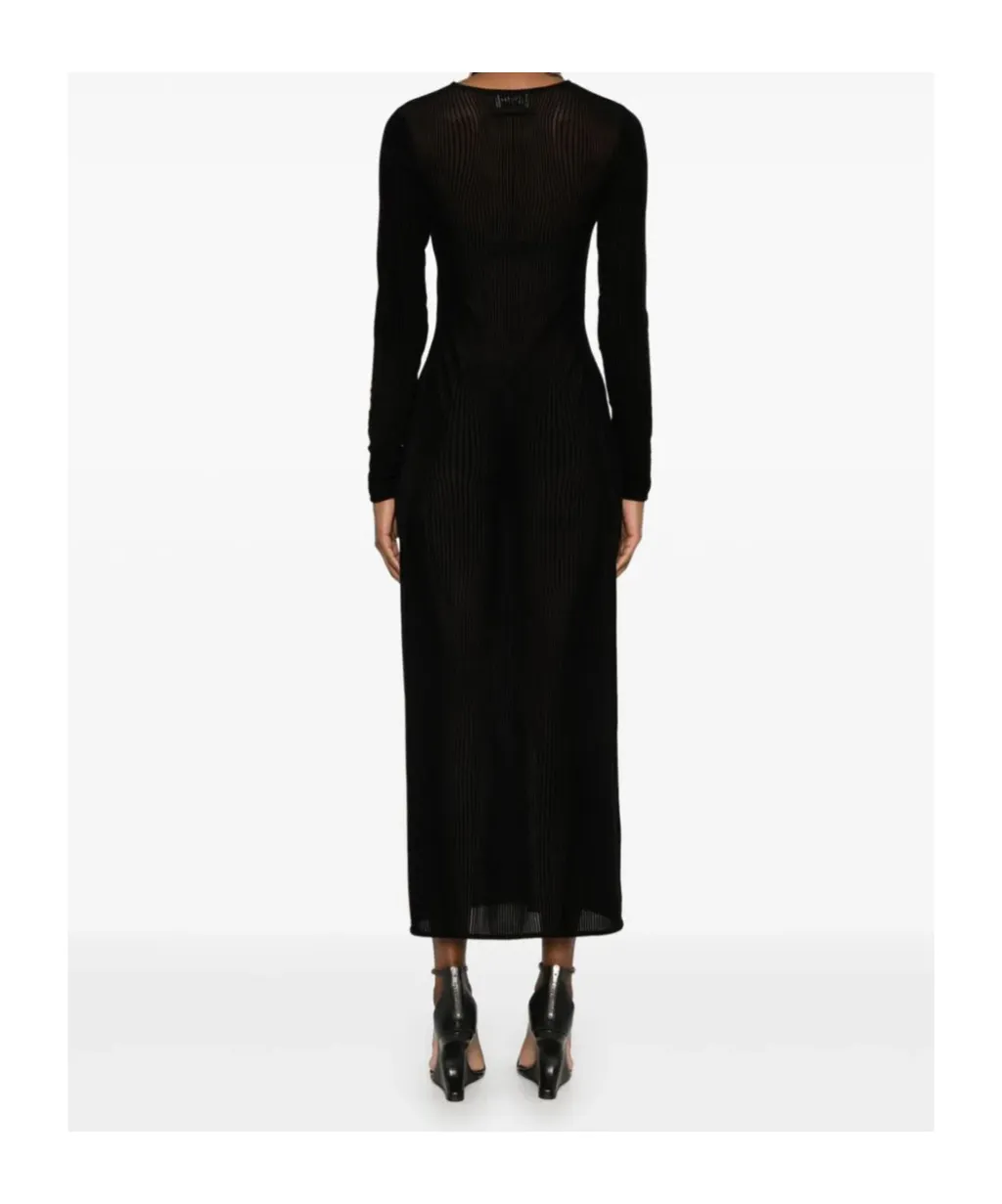 Mesh Long Dress Flocked Morphing Pinstripes
