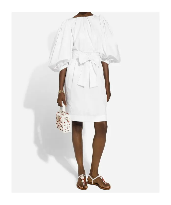 Puff-Sleeve Cotton Dress