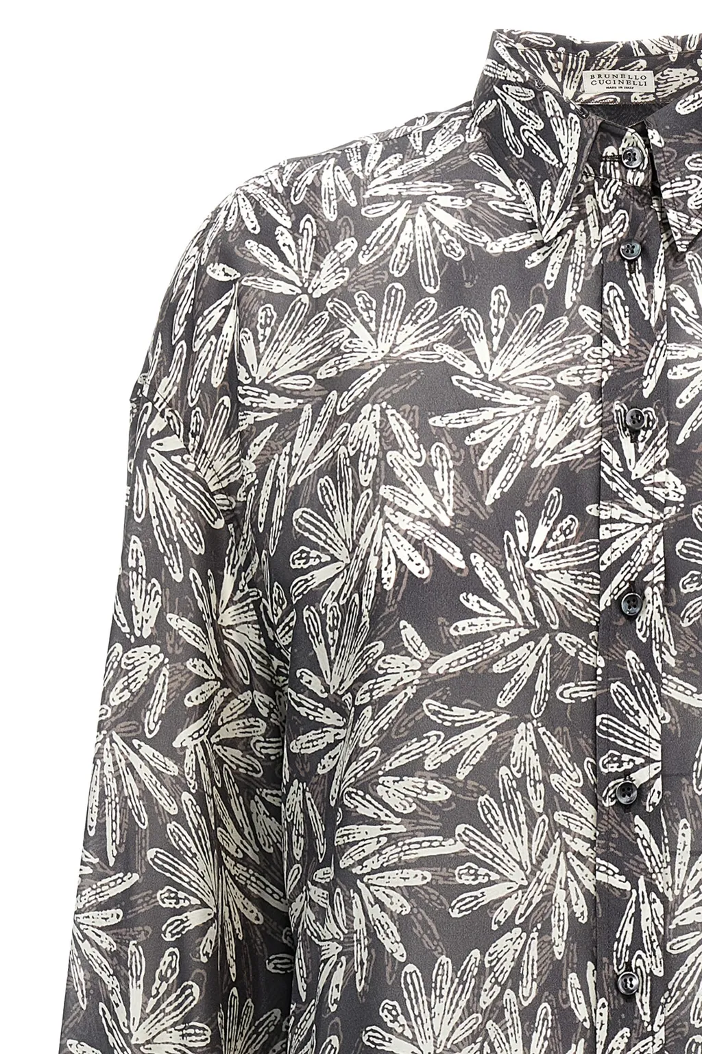 Brunello Cucinelli Abstract Printed Curved Hem Shirt