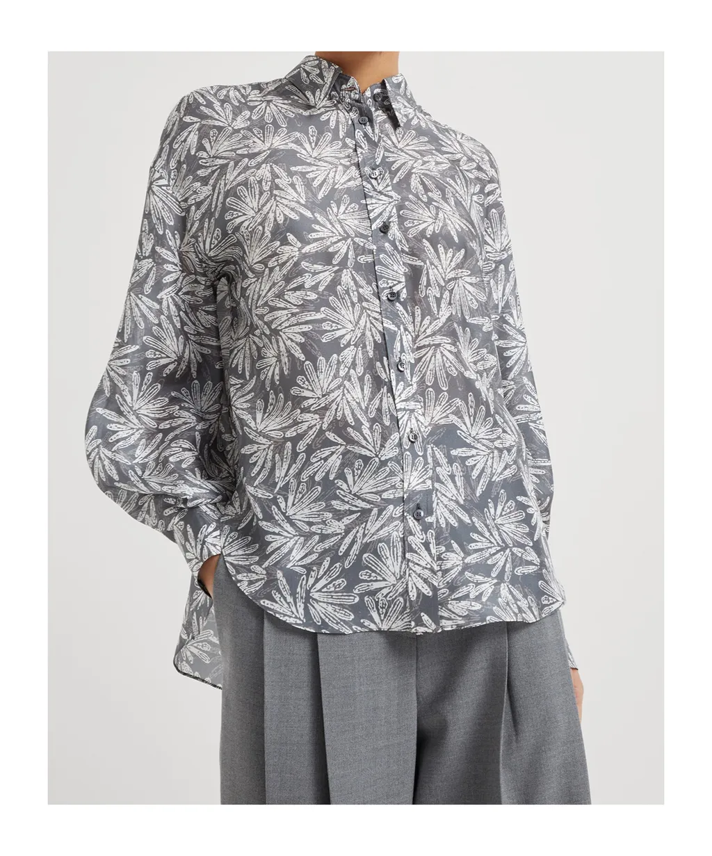 Brunello Cucinelli Abstract Printed Curved Hem Shirt