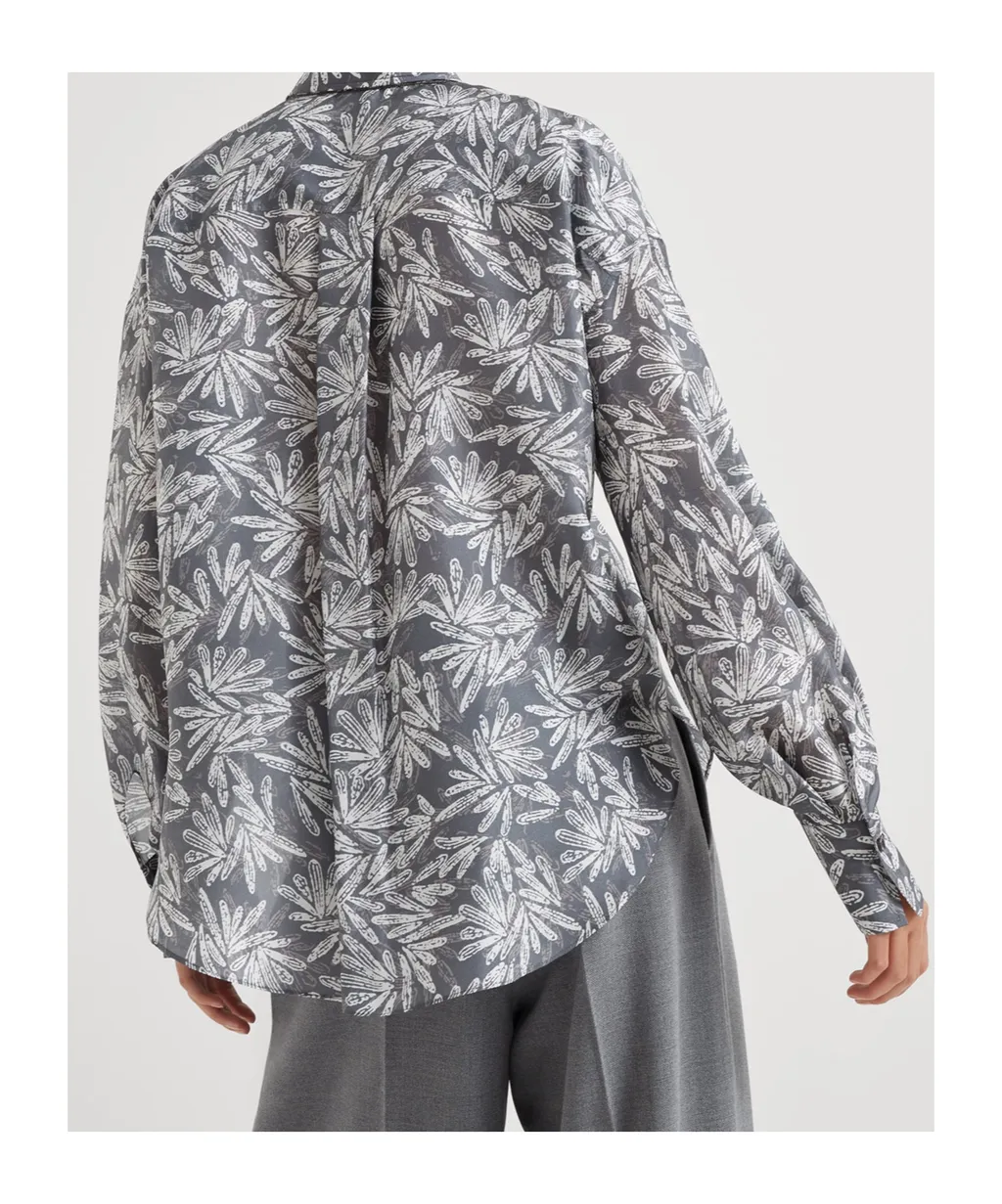 Brunello Cucinelli Abstract Printed Curved Hem Shirt
