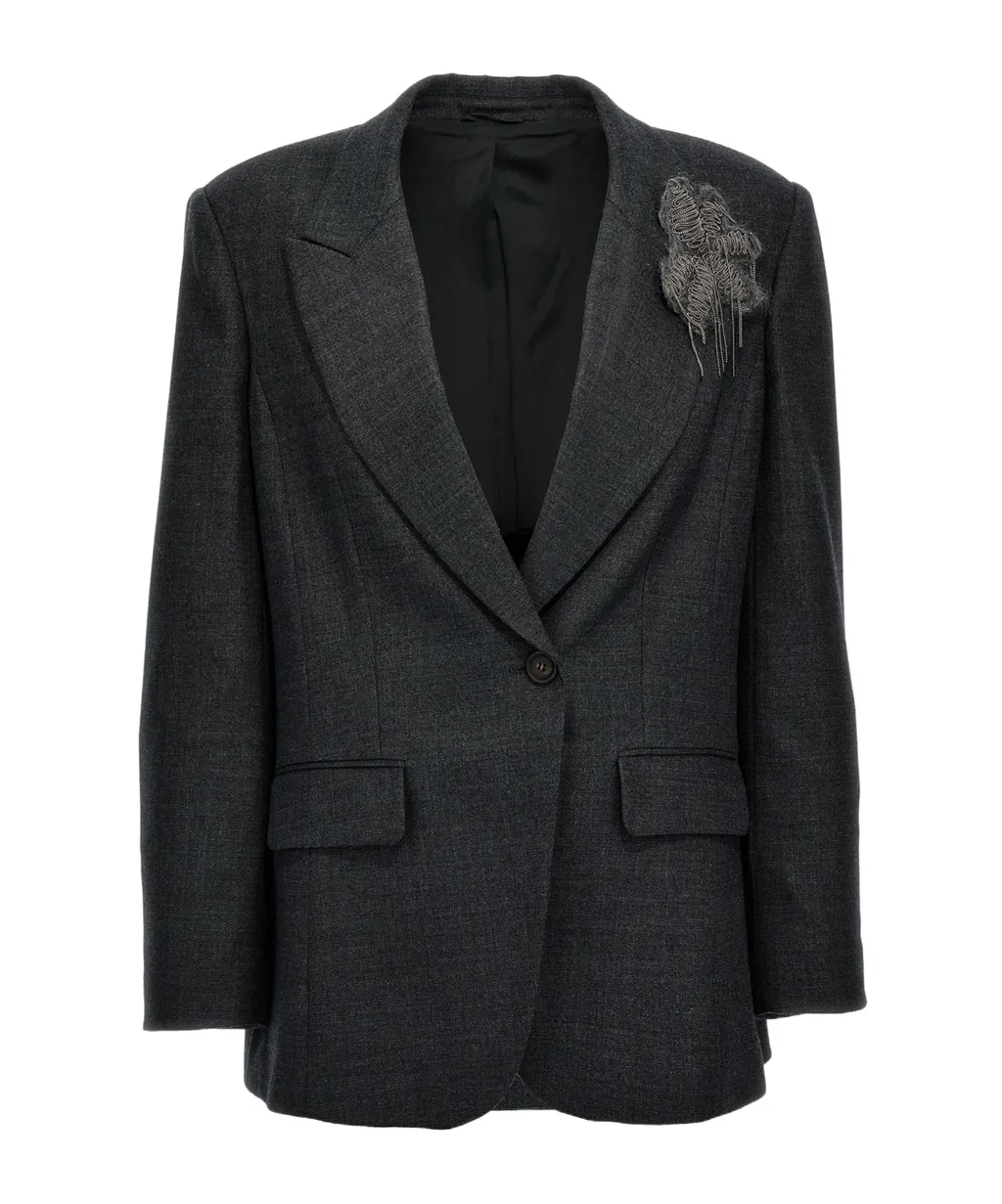 Brunello Cucinelli Floral Detailed Single-Breasted Blazer