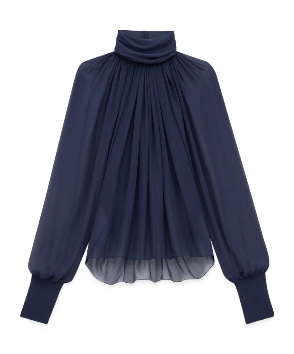 Saint Laurent Turtleneck Flare Detailed Blouse