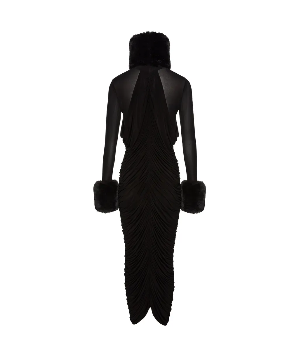 Faux-Fur Trim Maxi Dress