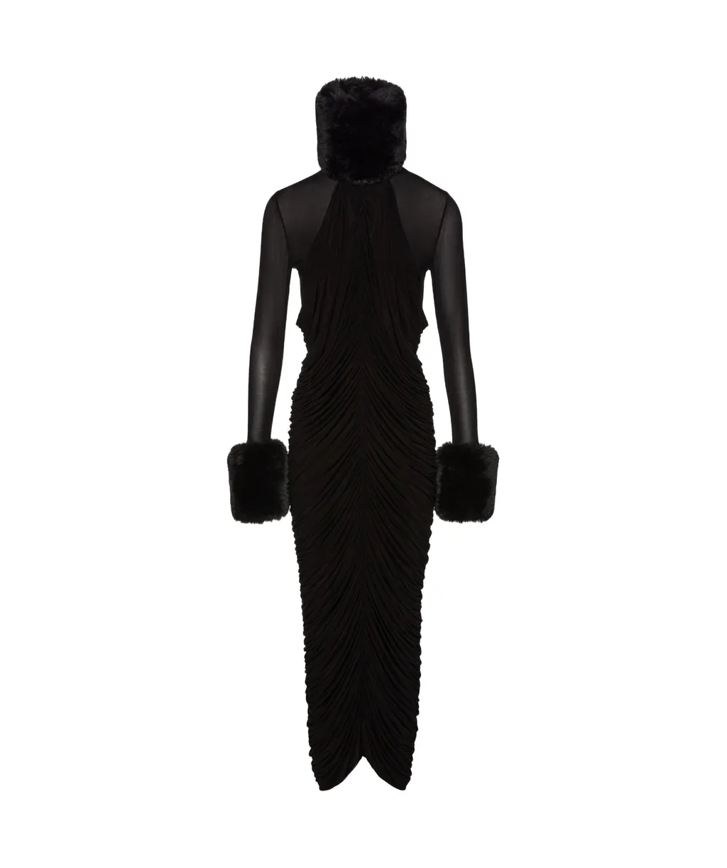 Faux-Fur Trim Maxi Dress