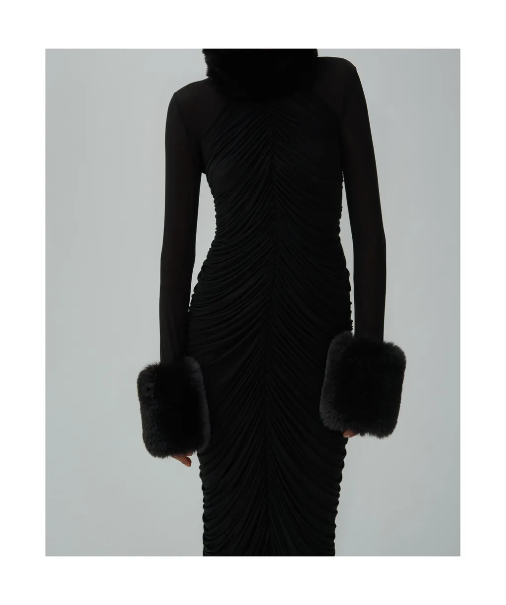Faux-Fur Trim Maxi Dress