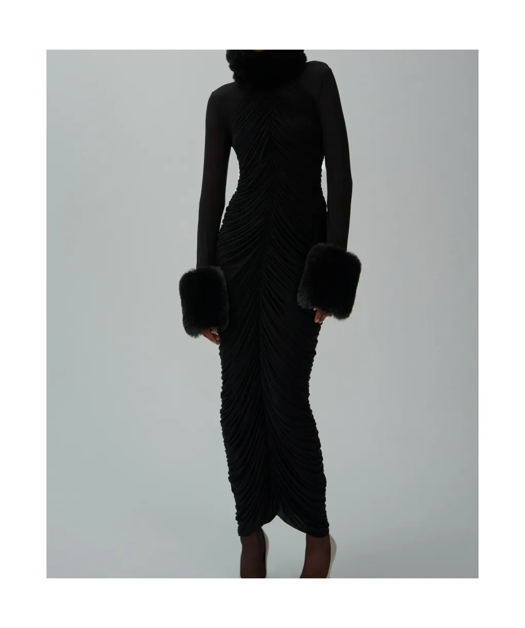 Faux-Fur Trim Maxi Dress
