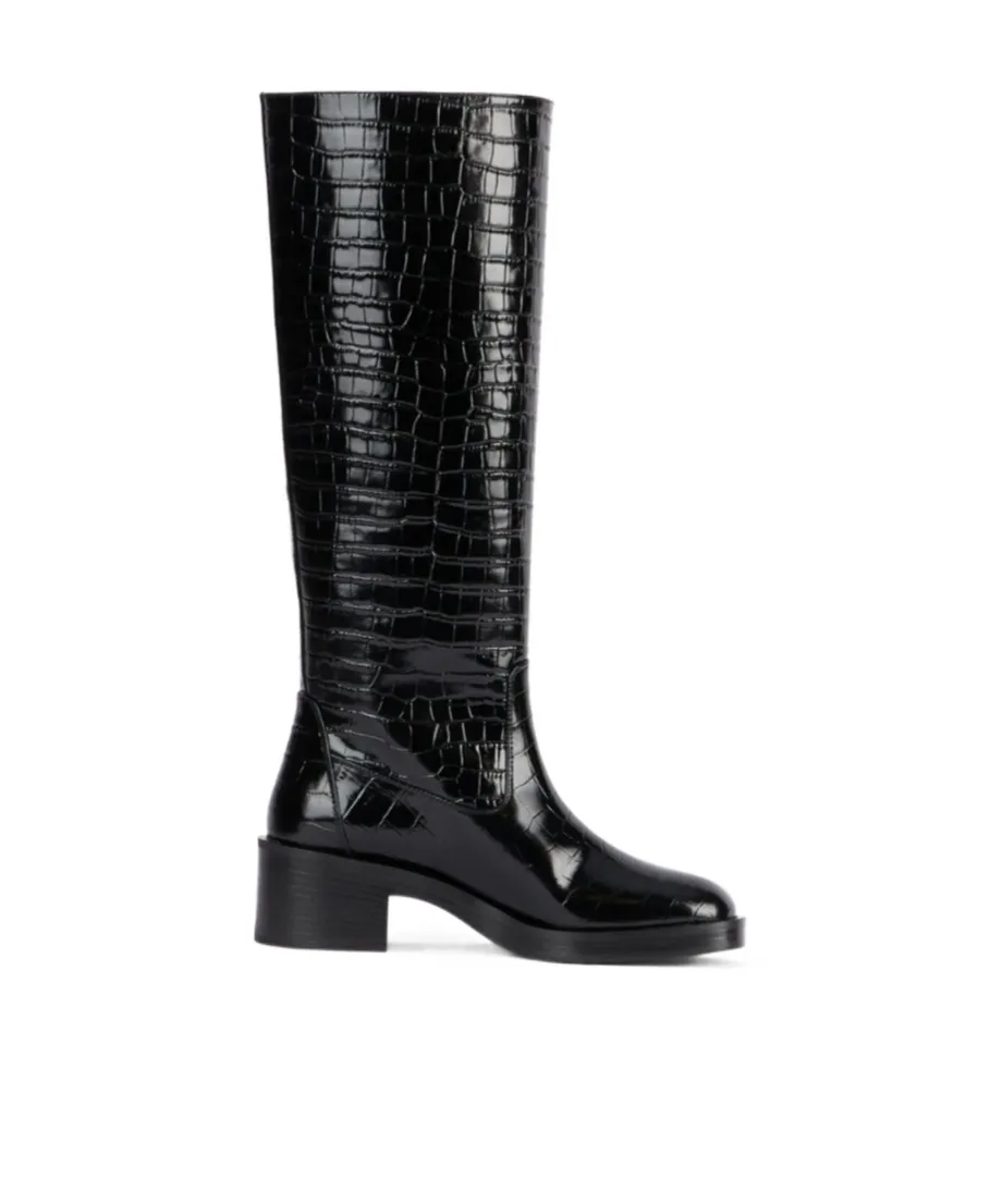 Crocodile-Embossed Leather Boots