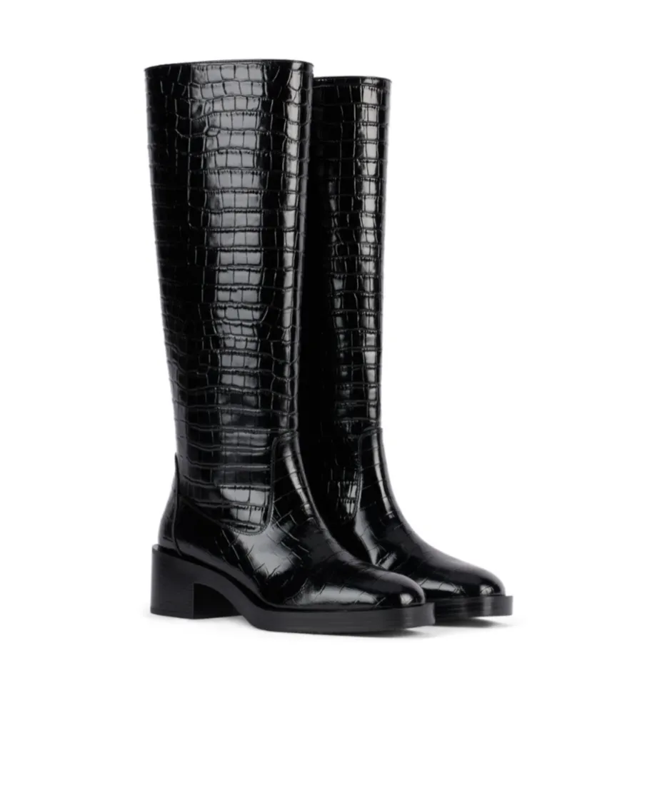Crocodile-Embossed Leather Boots