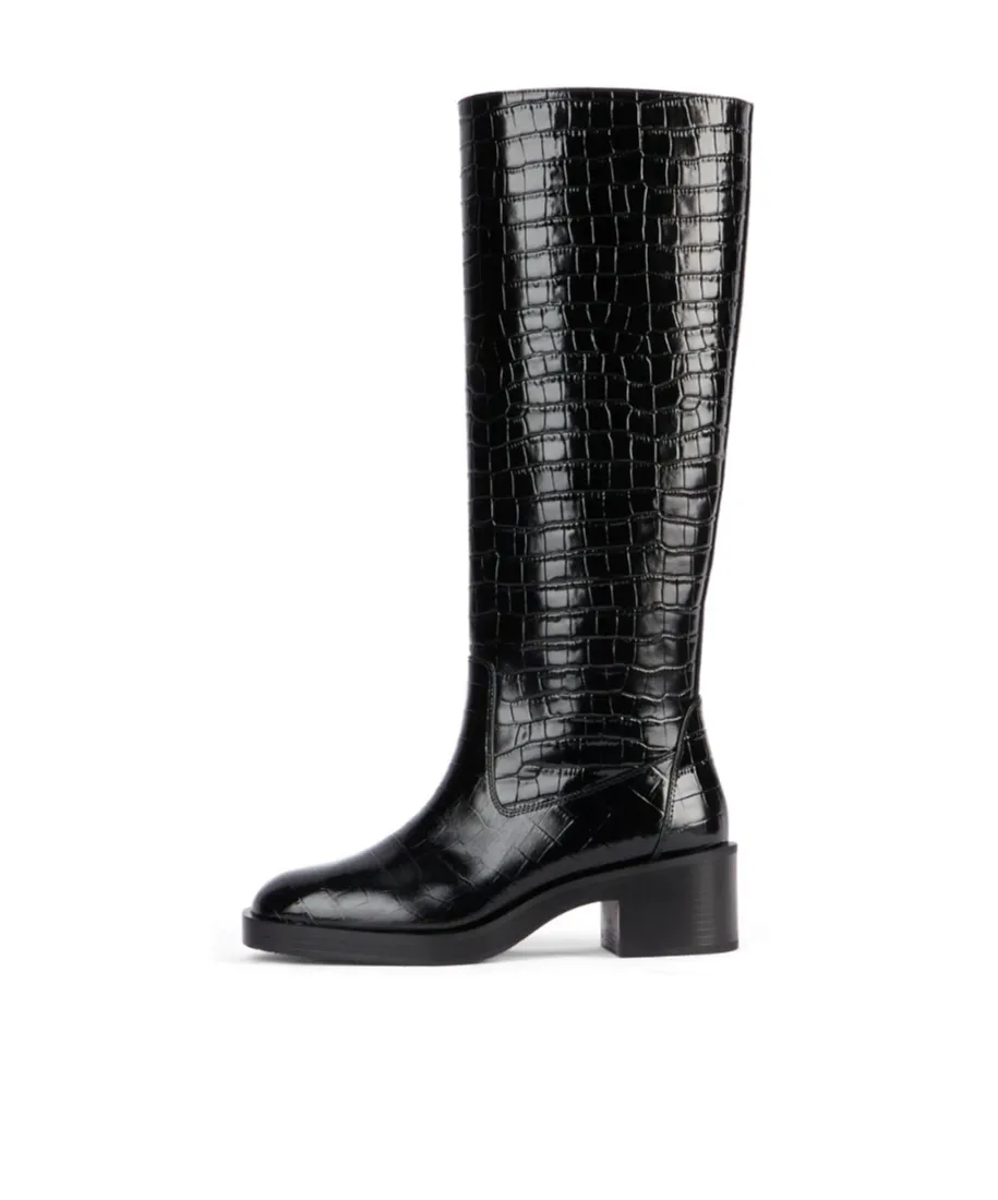 Crocodile-Embossed Leather Boots