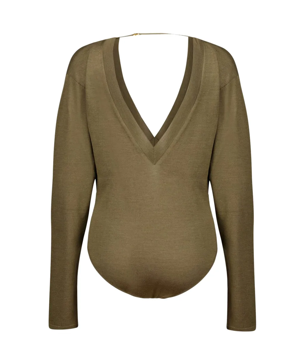 Long-Sleeved V-Neck Jumpsuit
