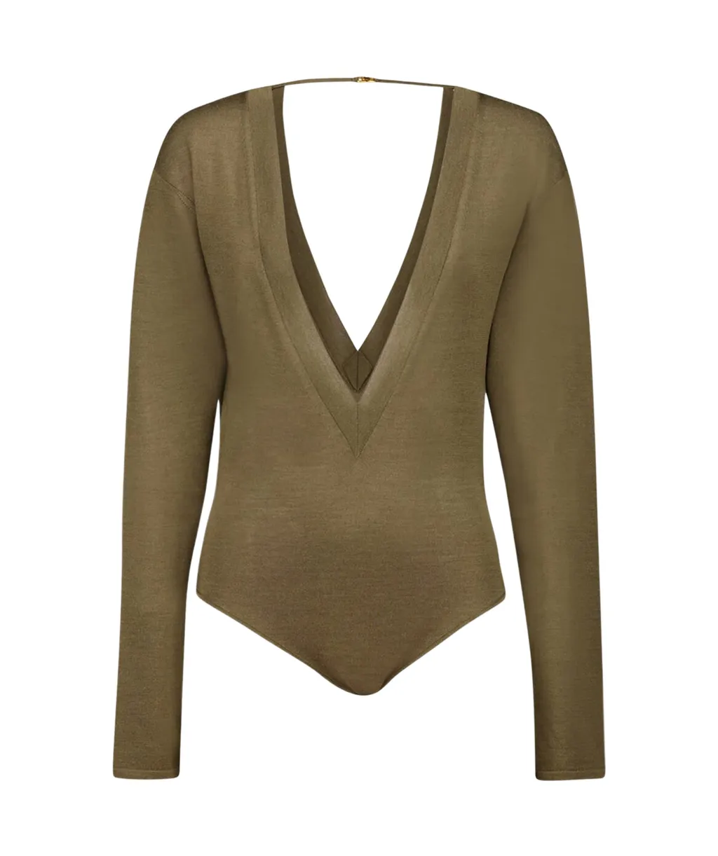 Long-Sleeved V-Neck Jumpsuit
