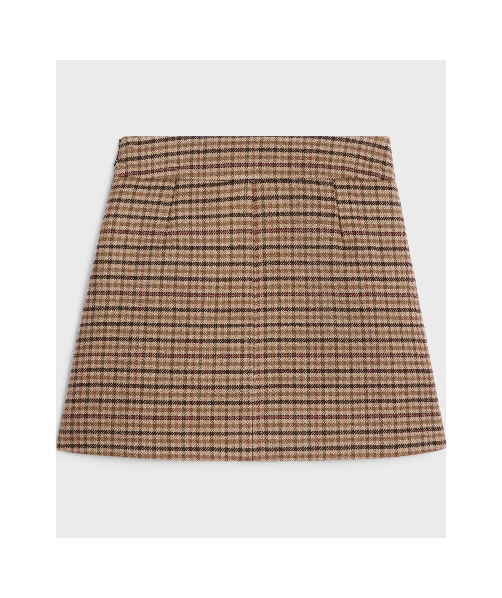 Trapeze Mini Skirt In Double Face Check Wool