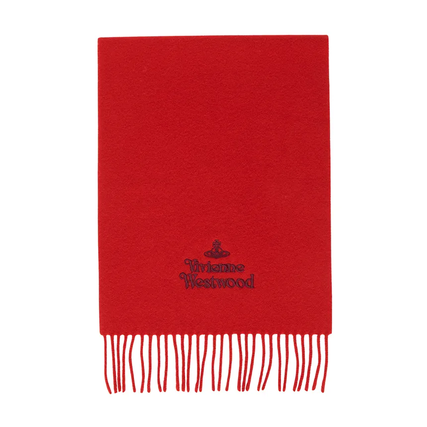 Vivienne Westwood Logo Embroidered Fringed Scarf