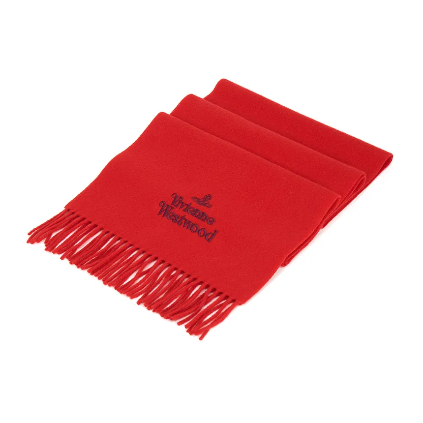 Vivienne Westwood Logo Embroidered Fringed Scarf