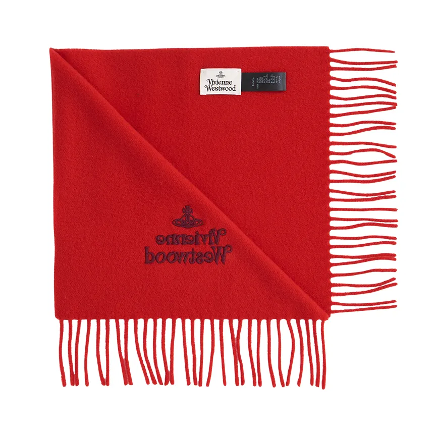 Vivienne Westwood Logo Embroidered Fringed Scarf