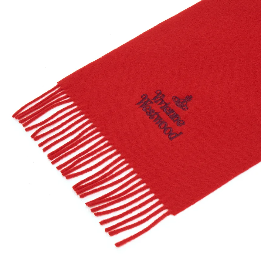 Vivienne Westwood Logo Embroidered Fringed Scarf
