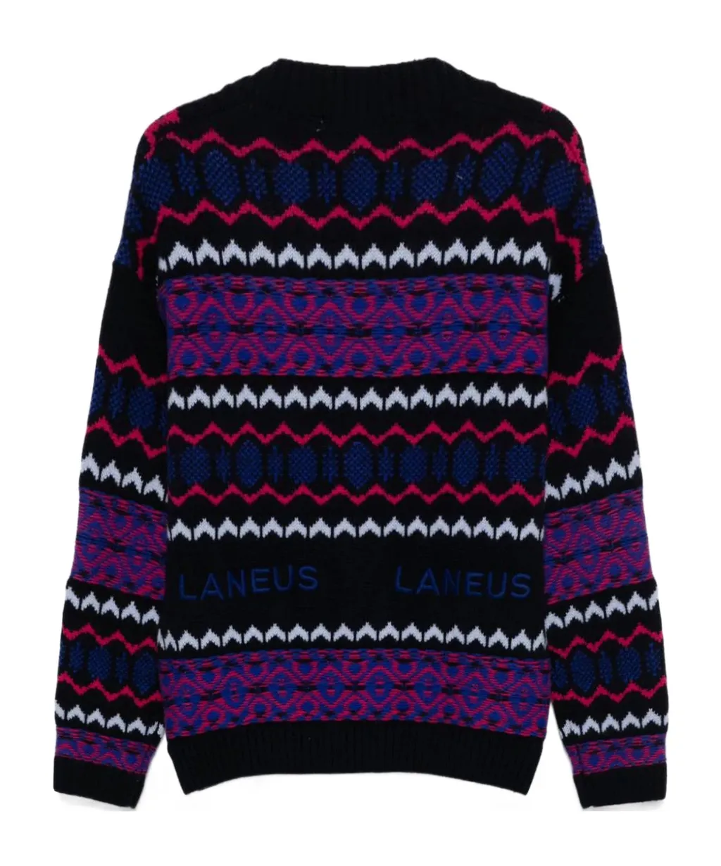 Laneus Intarsia-Knit V-Neck Cardigan