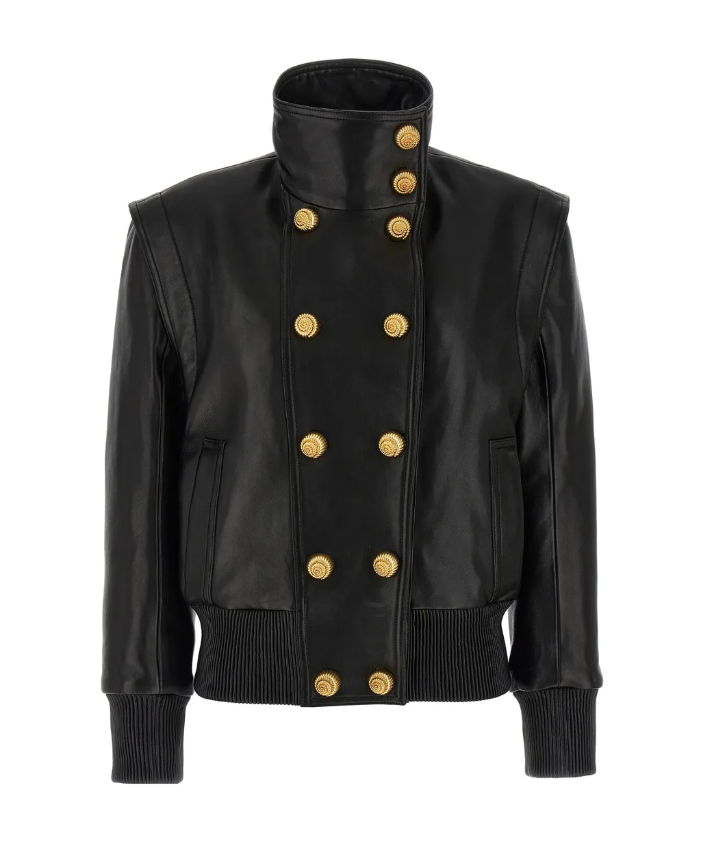 Balmain Button-Detailed High-Neck Bomber Jacket