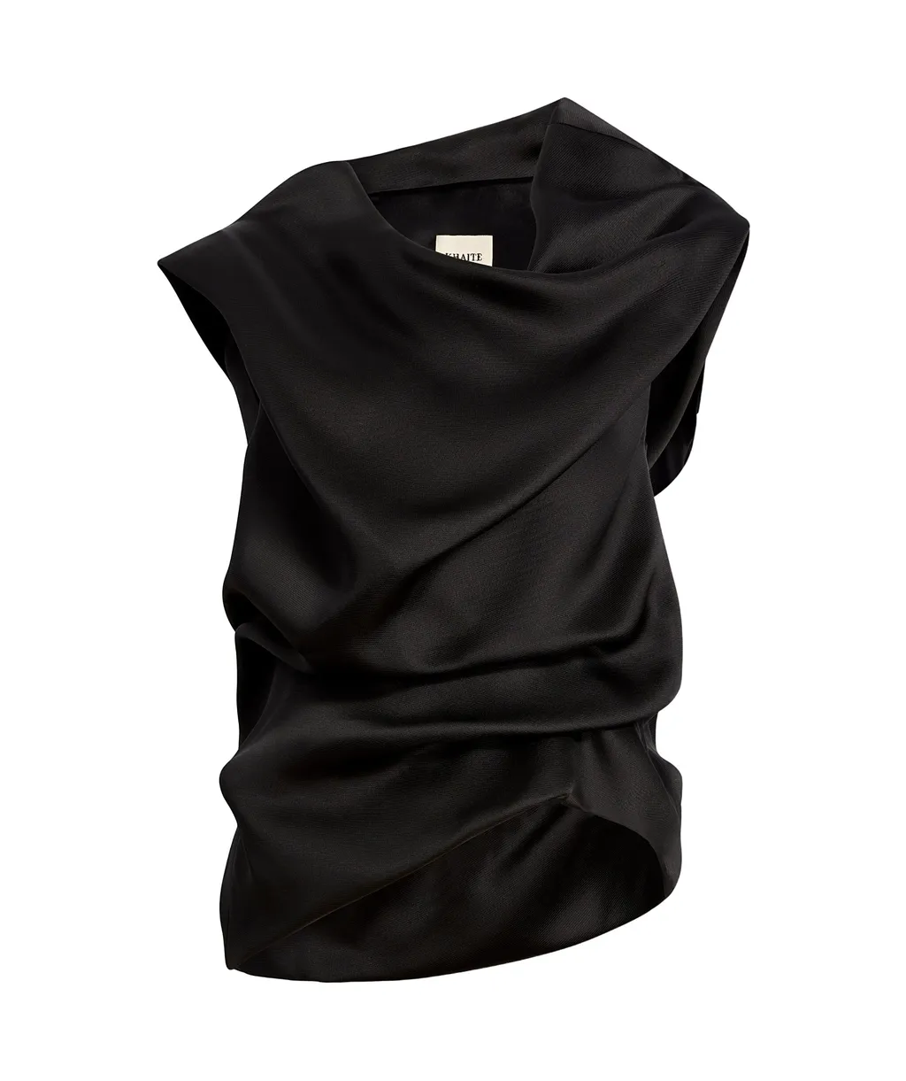 Khaite Luola Cowl Neck Asymmetric Hem Top