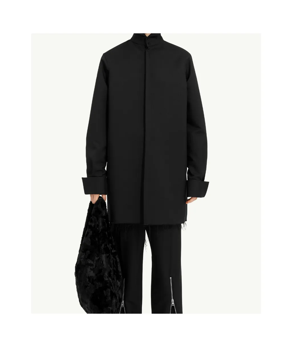 Mm6 Maison Margiela Frayed Hem High-Neck Long Shirt