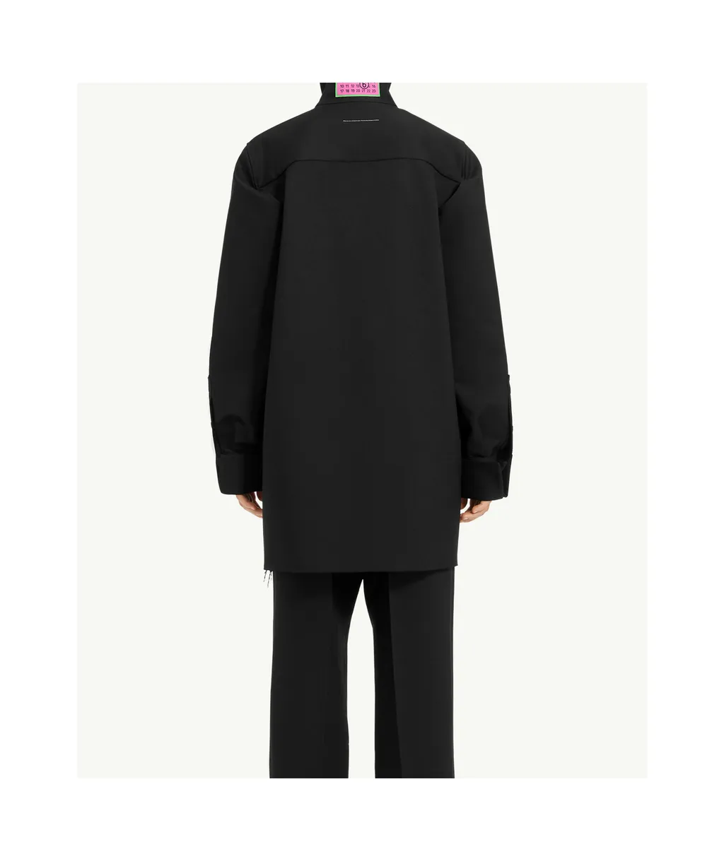 Mm6 Maison Margiela Frayed Hem High-Neck Long Shirt
