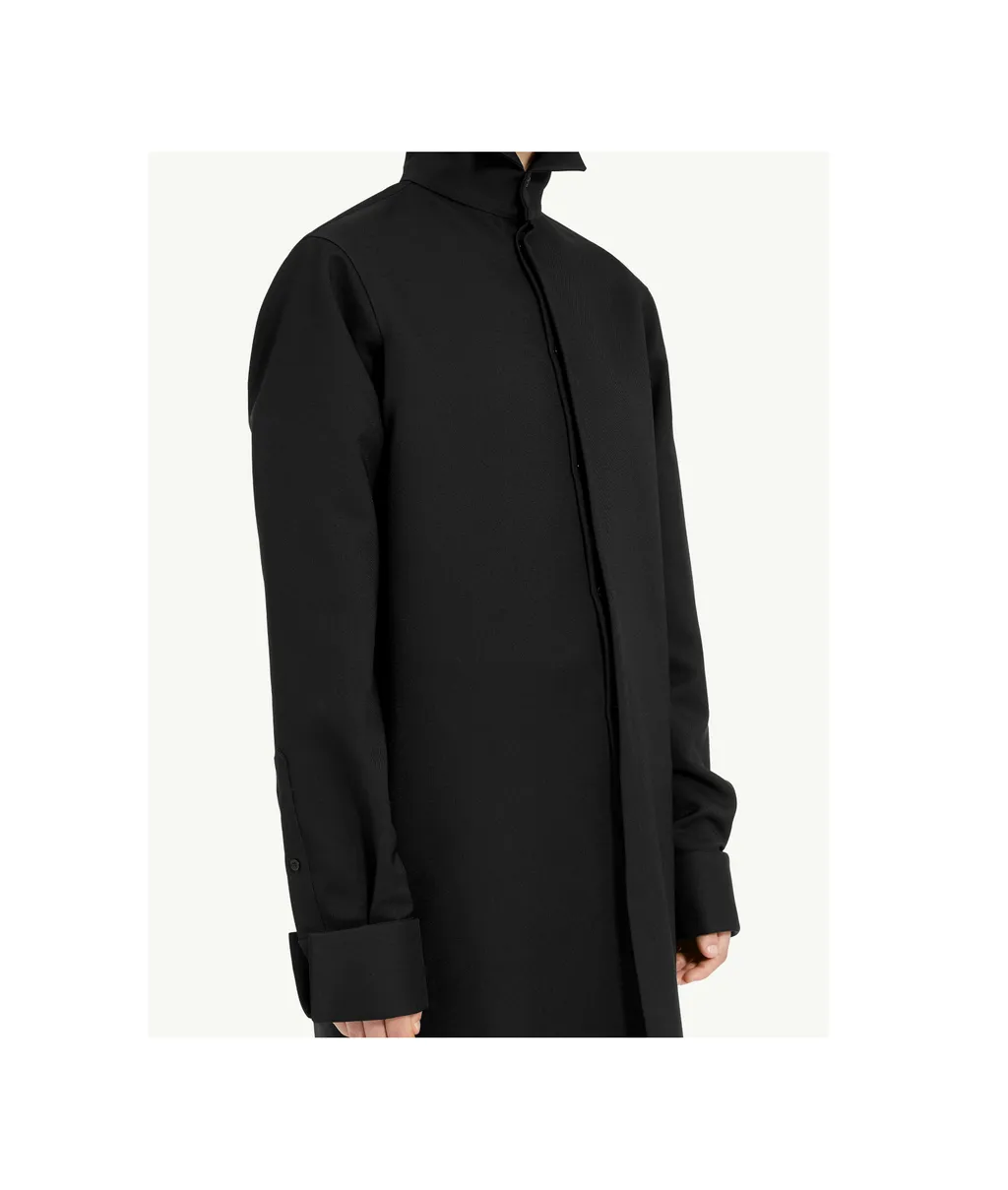 Mm6 Maison Margiela Frayed Hem High-Neck Long Shirt