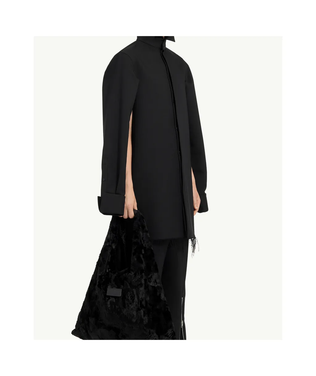 Mm6 Maison Margiela Frayed Hem High-Neck Long Shirt