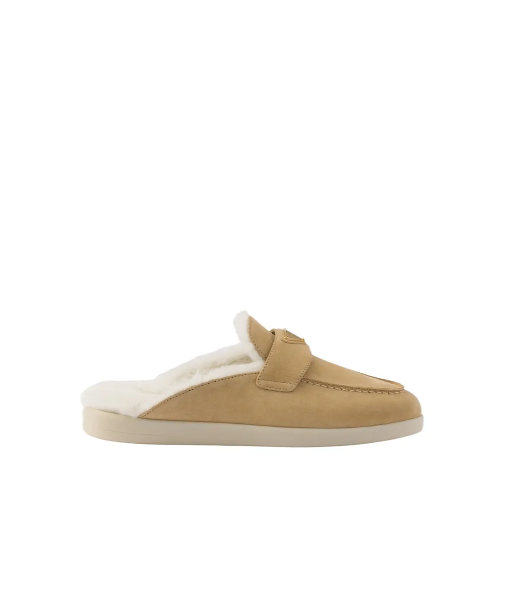 Prada Triangle-Logo Round-Toe Mules