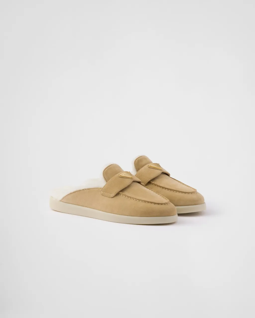 Prada Triangle-Logo Round-Toe Mules