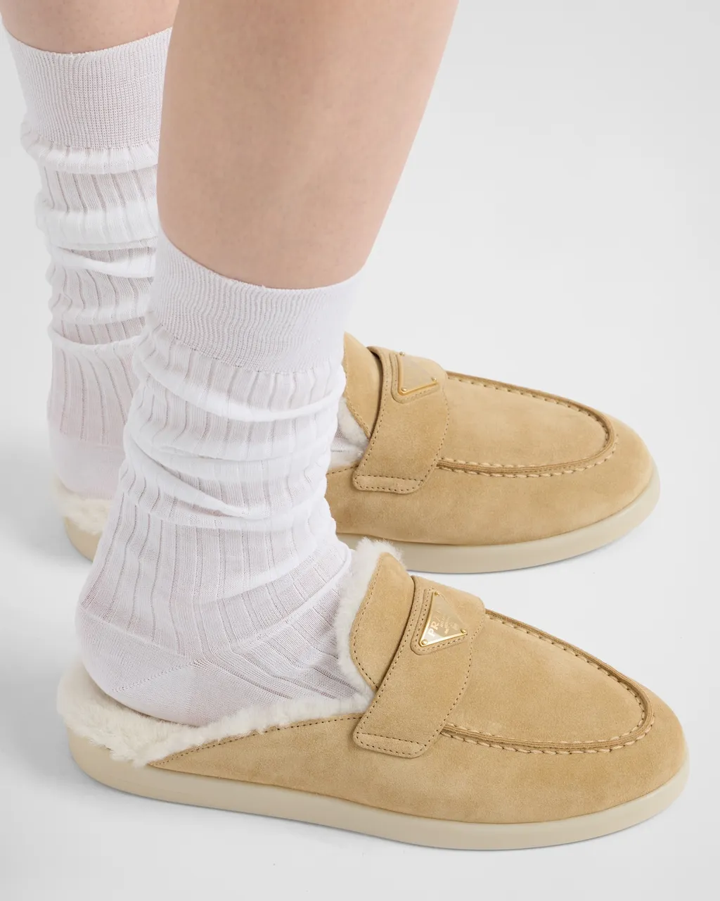 Prada Triangle-Logo Round-Toe Mules