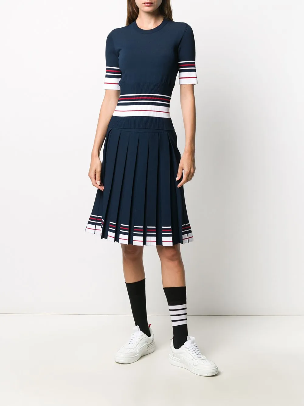 Stripe-Print Box-Pleat Skirt