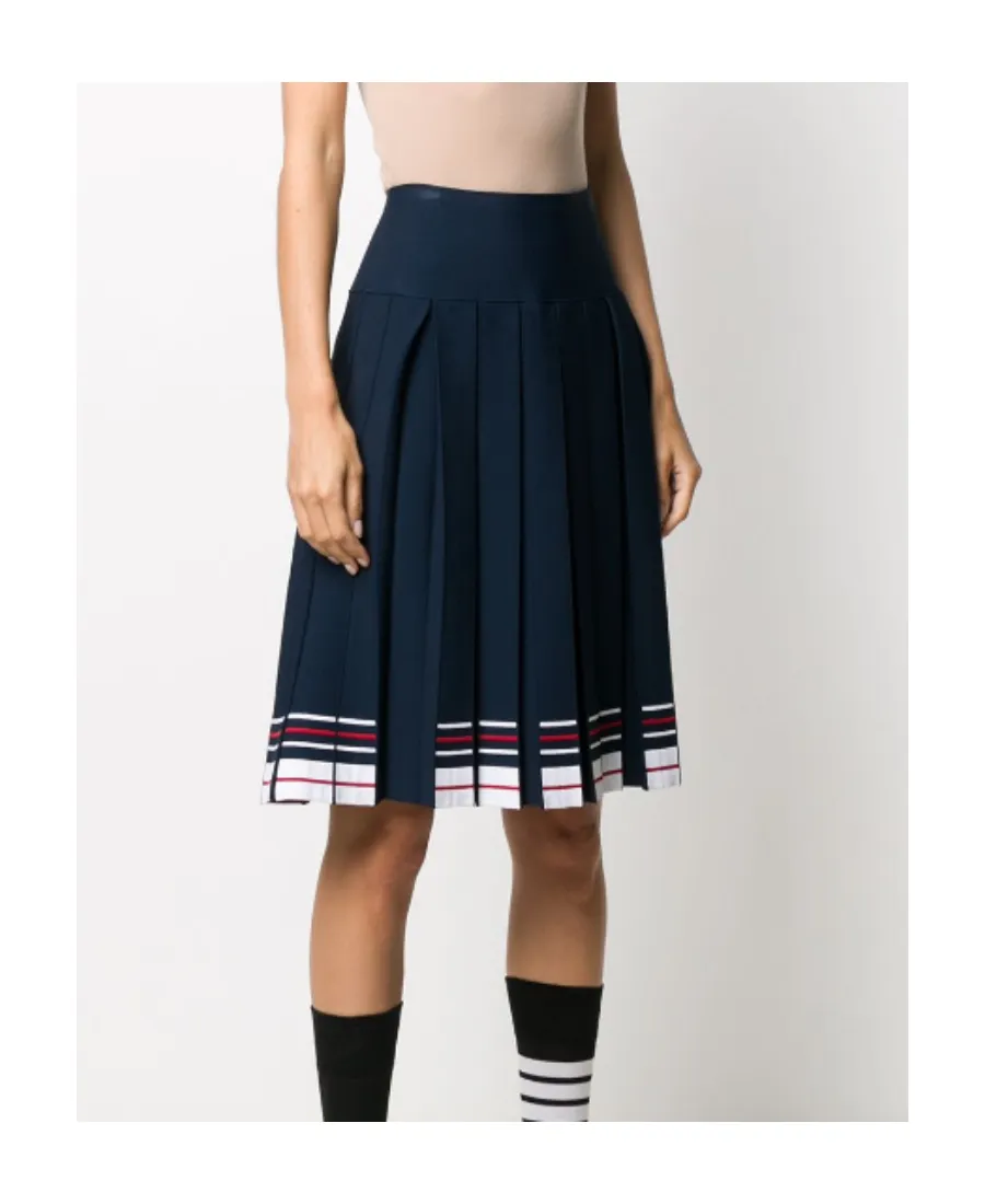 Stripe-Print Box-Pleat Skirt