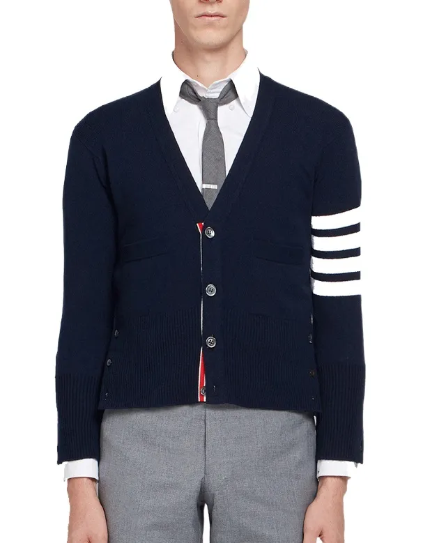 Thom Browne 4-Bar Button-Up Knit Cardigan