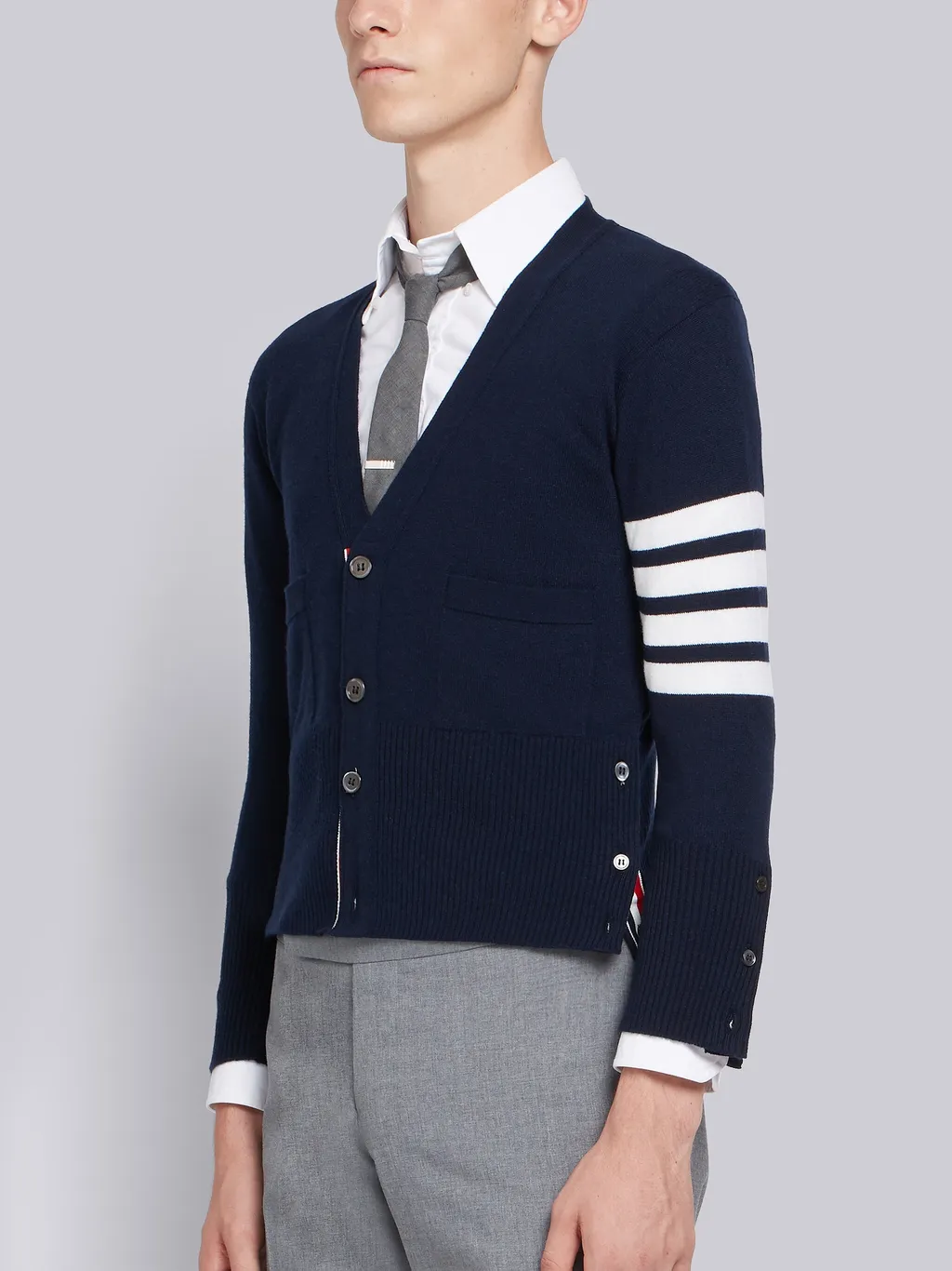 Thom Browne 4-Bar Button-Up Knit Cardigan