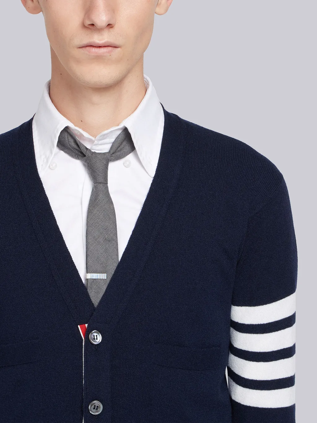Thom Browne 4-Bar Button-Up Knit Cardigan