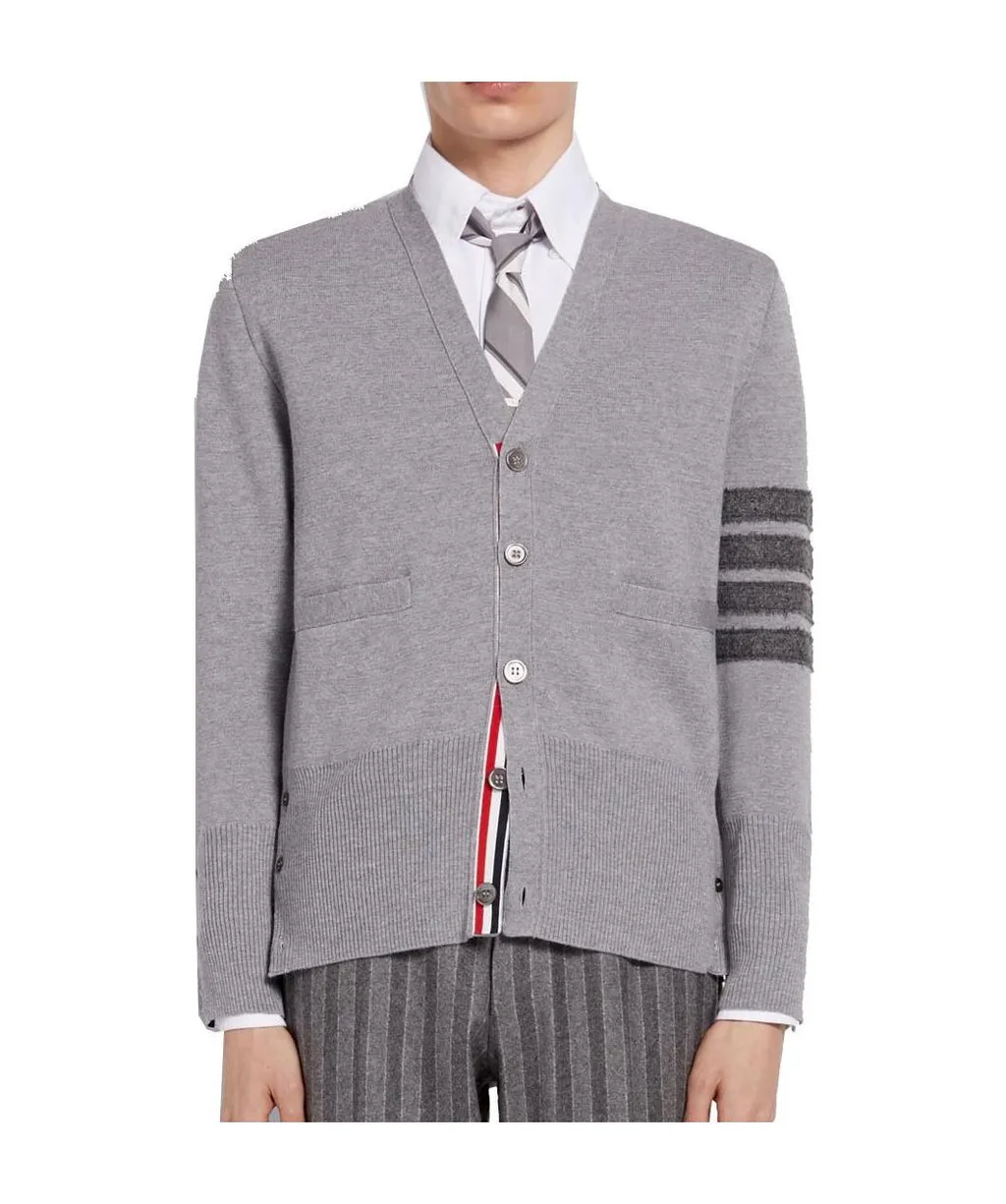 4-Bar V-Neck Shetland Wool Cardigan