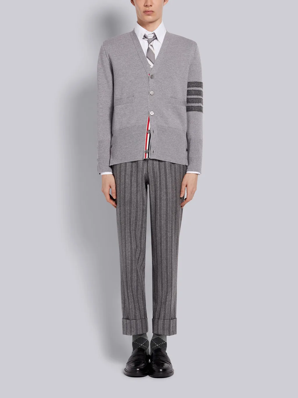 4-Bar V-Neck Shetland Wool Cardigan