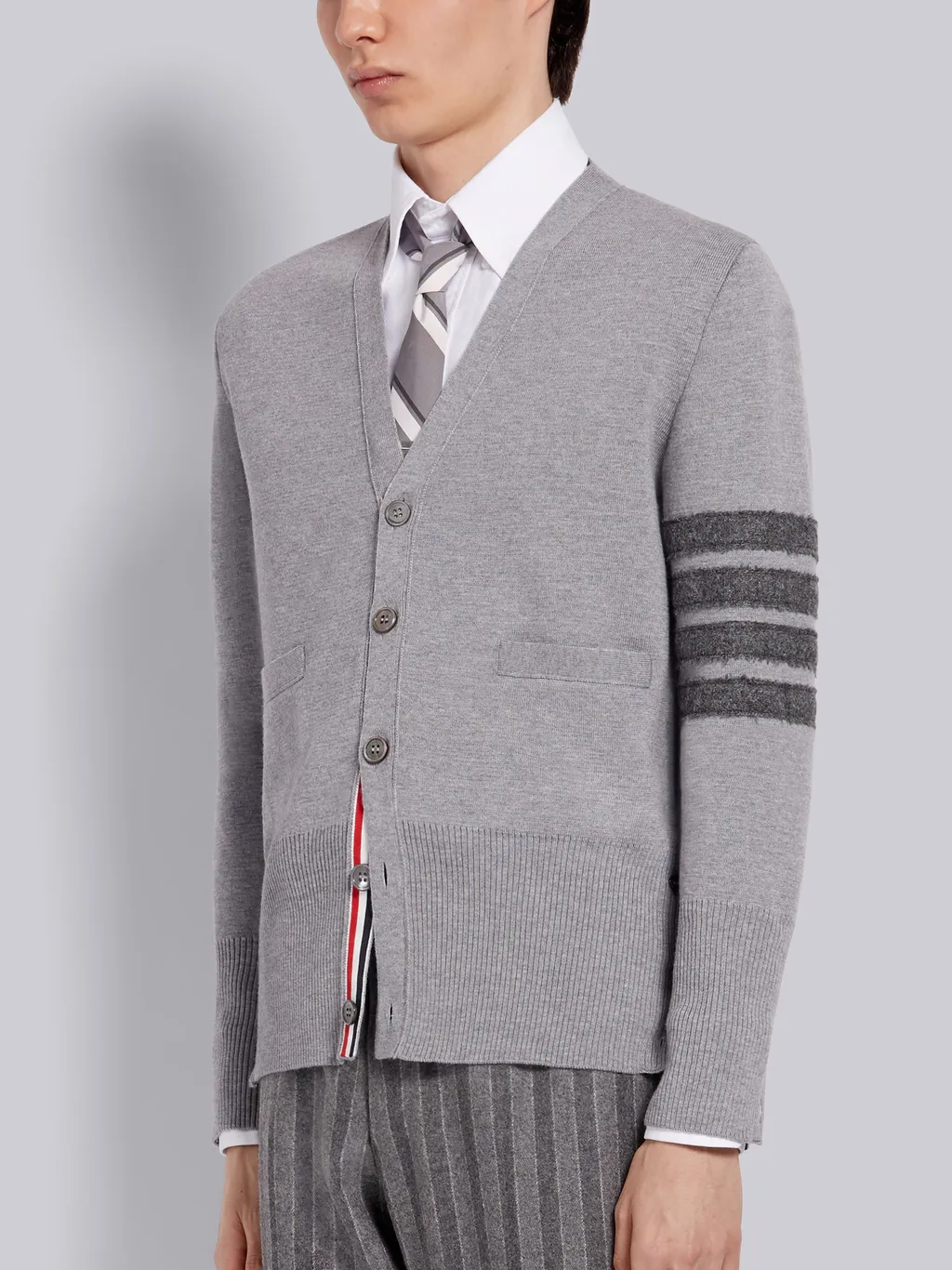 4-Bar V-Neck Shetland Wool Cardigan
