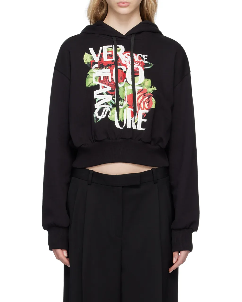 Cropped Logo-Print Cotton Hoodie