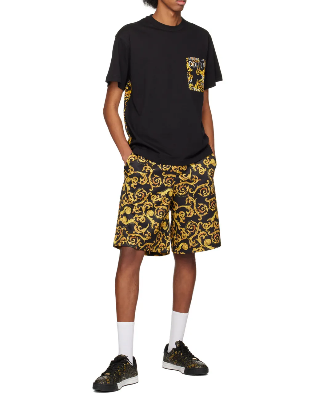 Baroque-Pattern Print Detail T-Shirt