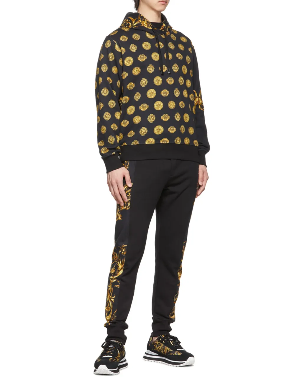 V-Emblem Regalia Baroque-Print Long-Sleeve Hoodie
