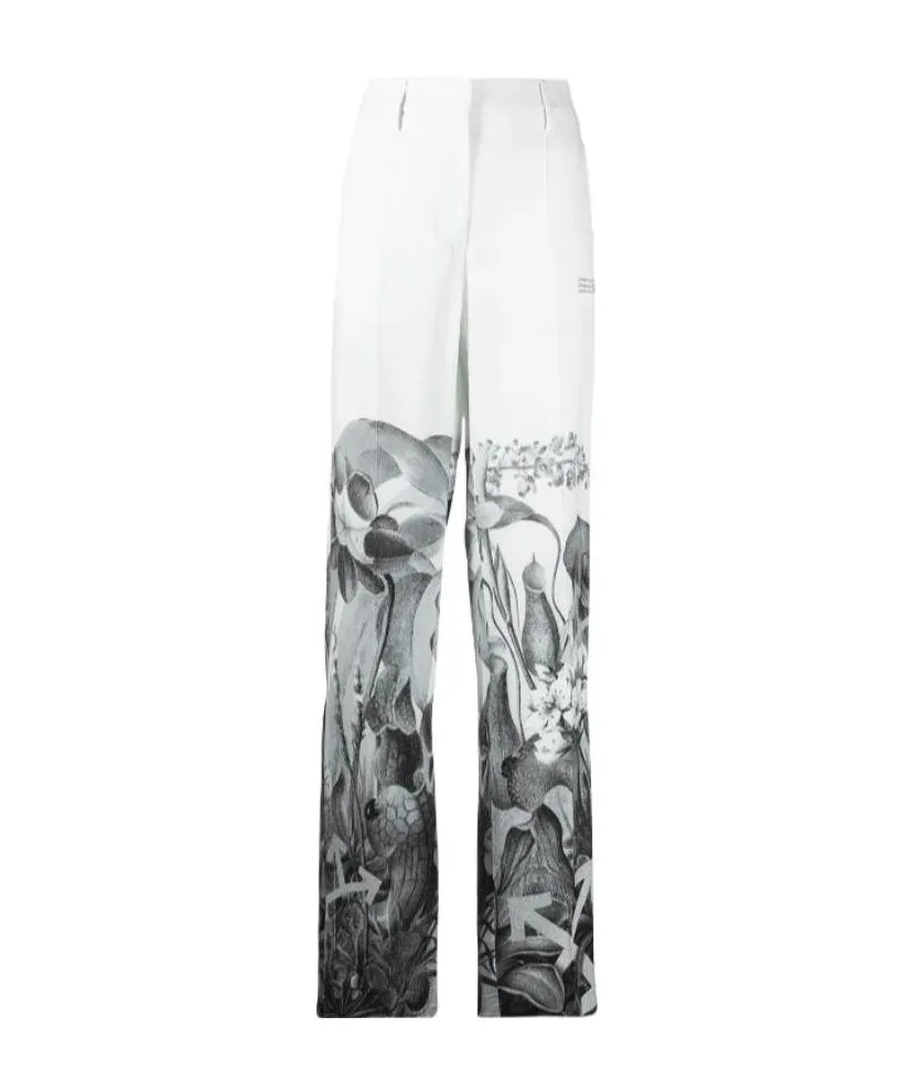 Botanical Print Straight-Leg Trousers