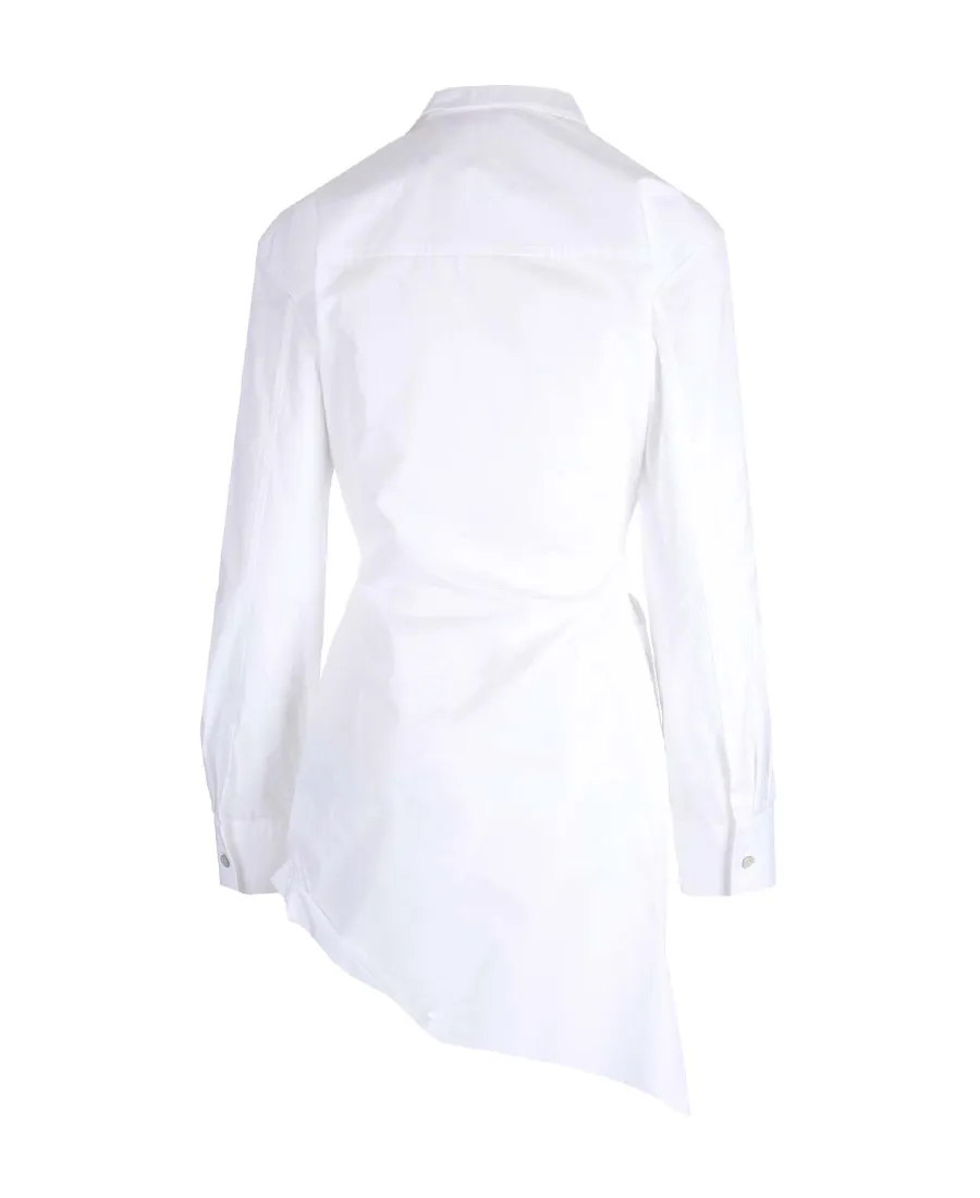 Off-White Draped Long-Sleeved Dress