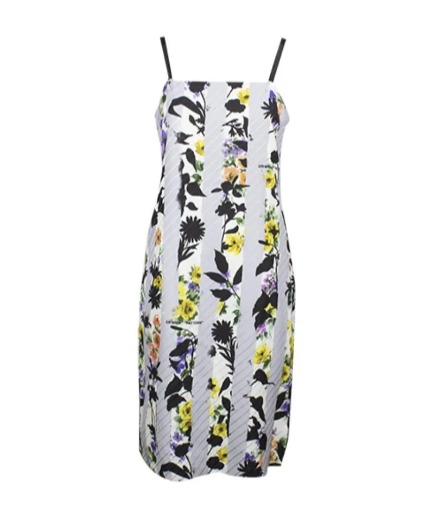 Off-White Striped Floral Print Dress