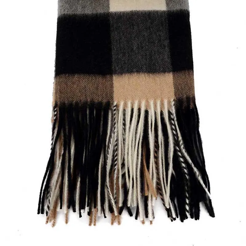 Classic Plaid Fringed Cashmere Scarf