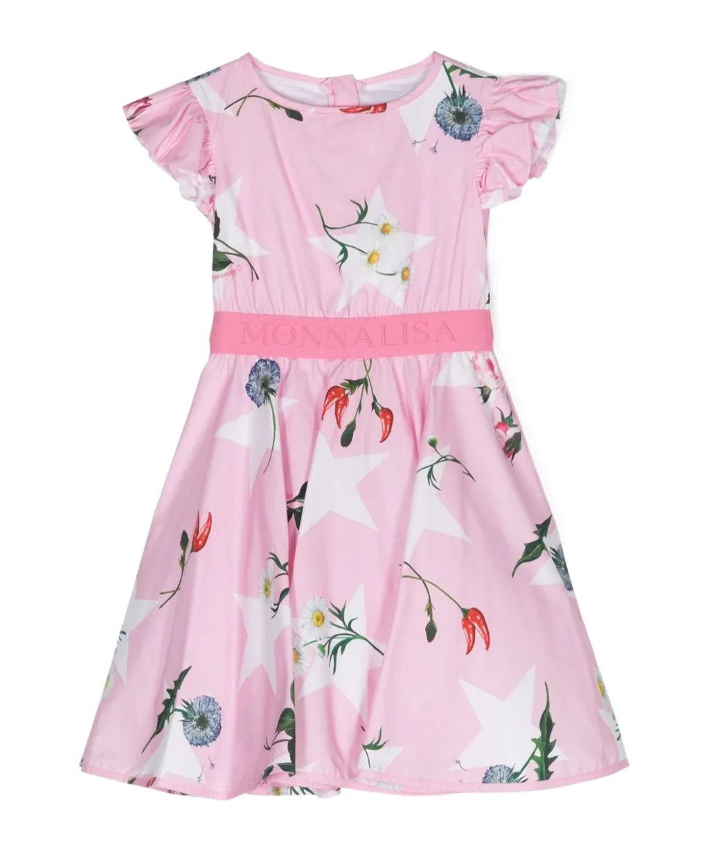 Monnalisa Floral Printed Flared Poplin Dress