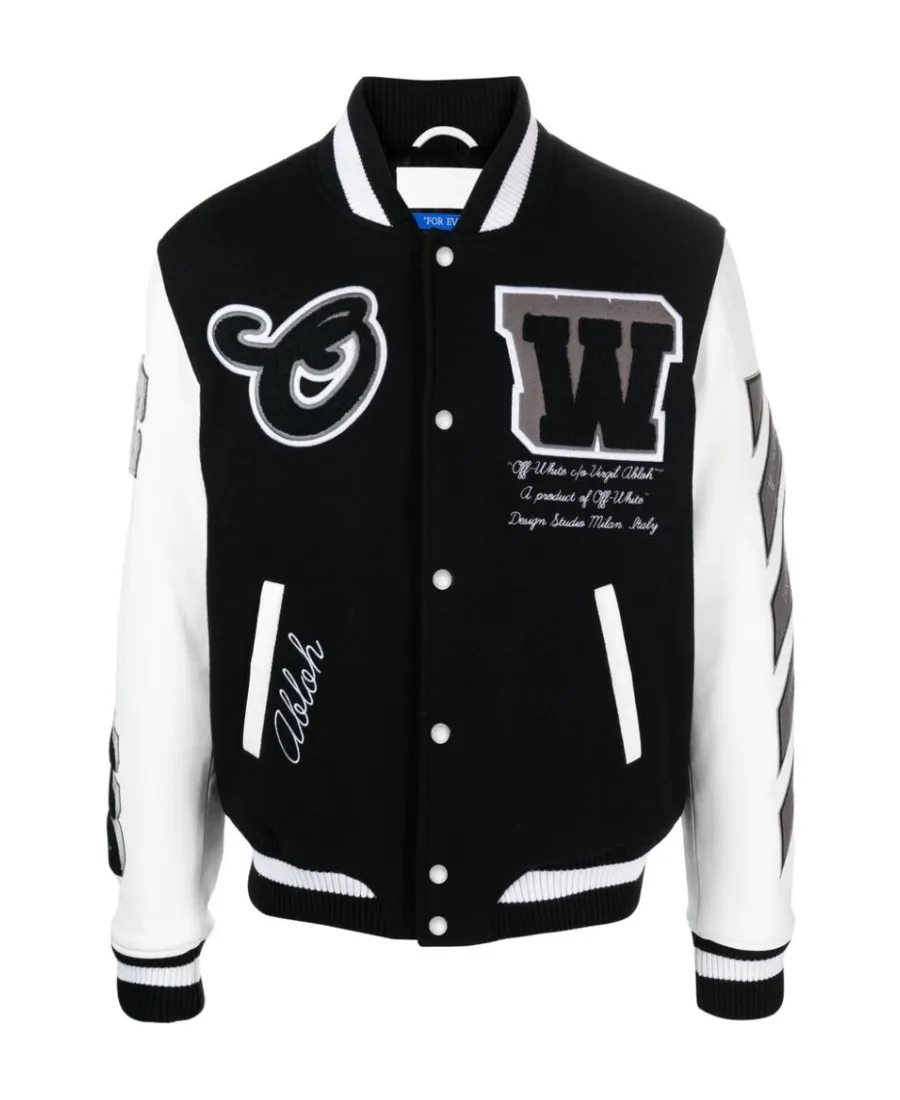 Off-White Lea Buttoned Long-Sleeved Varsity Jacket