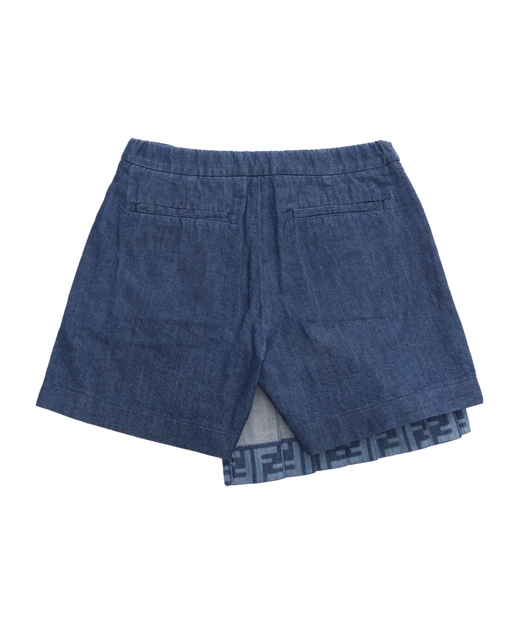 Fendi Kids Layered Monogram Pleated Denim Skirt