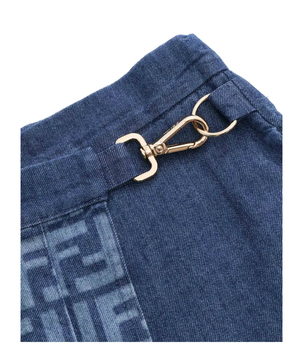 Fendi Kids Layered Monogram Pleated Denim Skirt